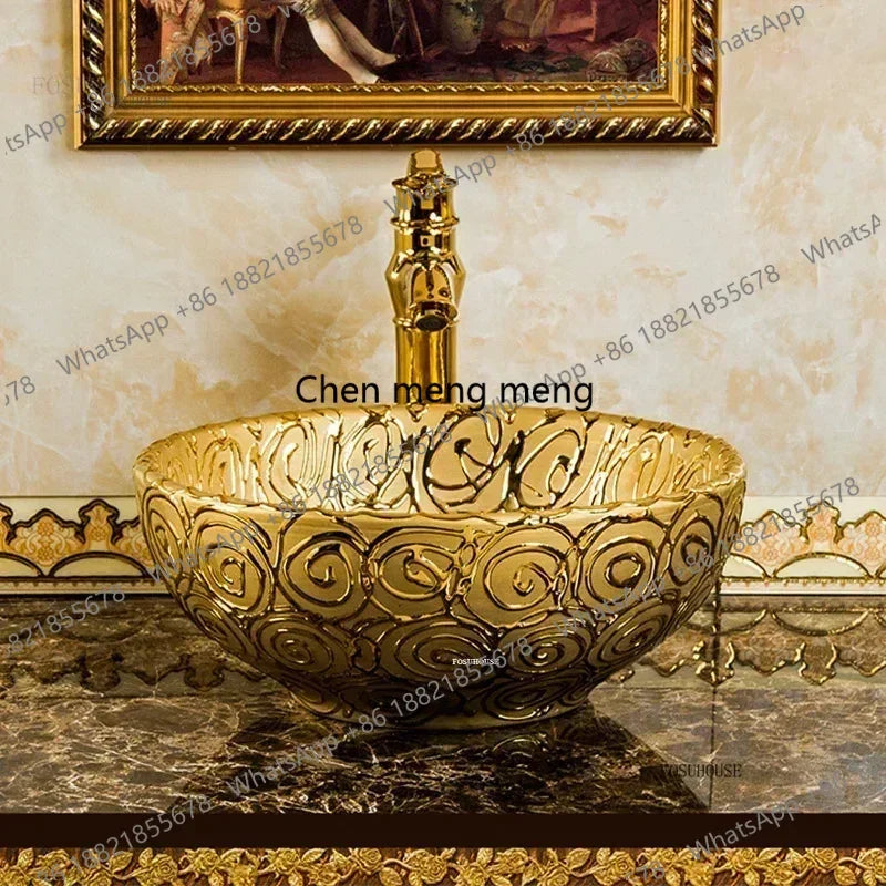 A17 Luxus Gold Badezimmer Waschbecken Haushalt Keramik Waschbecken Kreative Toilette Rund Aufsatzwaschbecken Einfaches Badezimmer Zubehö