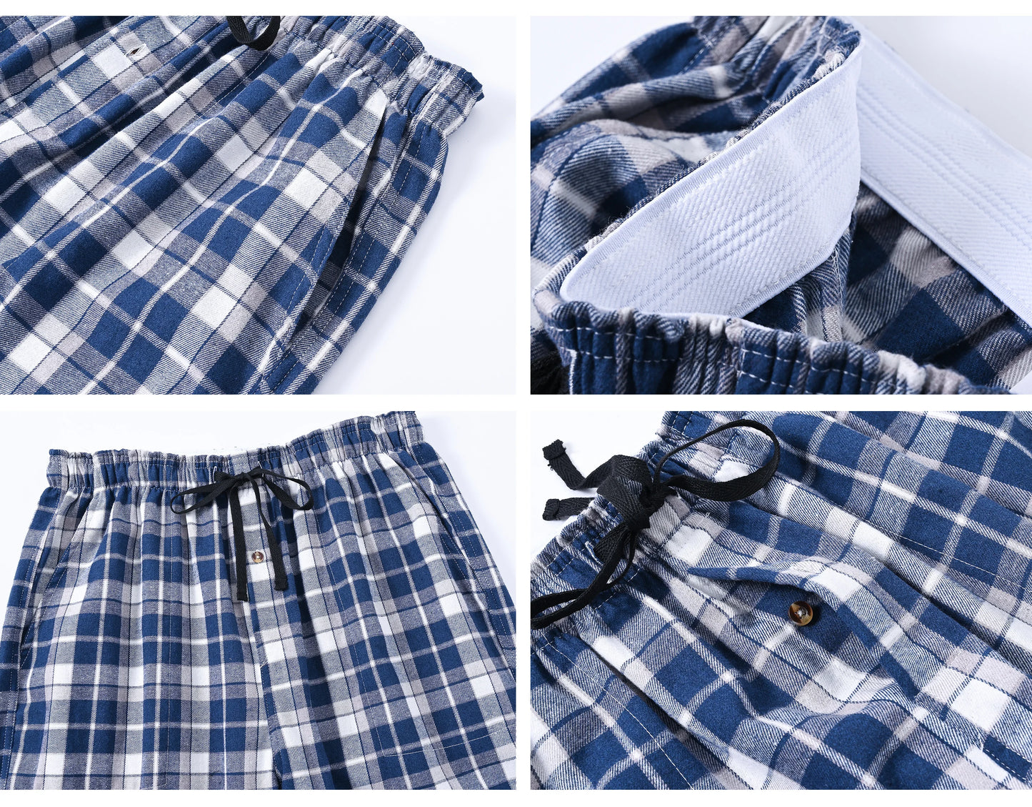 Pyjama Homme 3 Pièces Coton Carreaux, Pantalon de Pyjama Long Carreaux avec Taille Élastique pour Homme