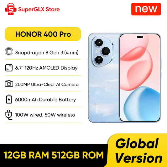 Original New Global Version HONOR 400 5G Smartphone Snapdragon 7 Gen 3  6.55" 120Hz AMOLED Display 200MP 6000mAh 80W SuperCharge