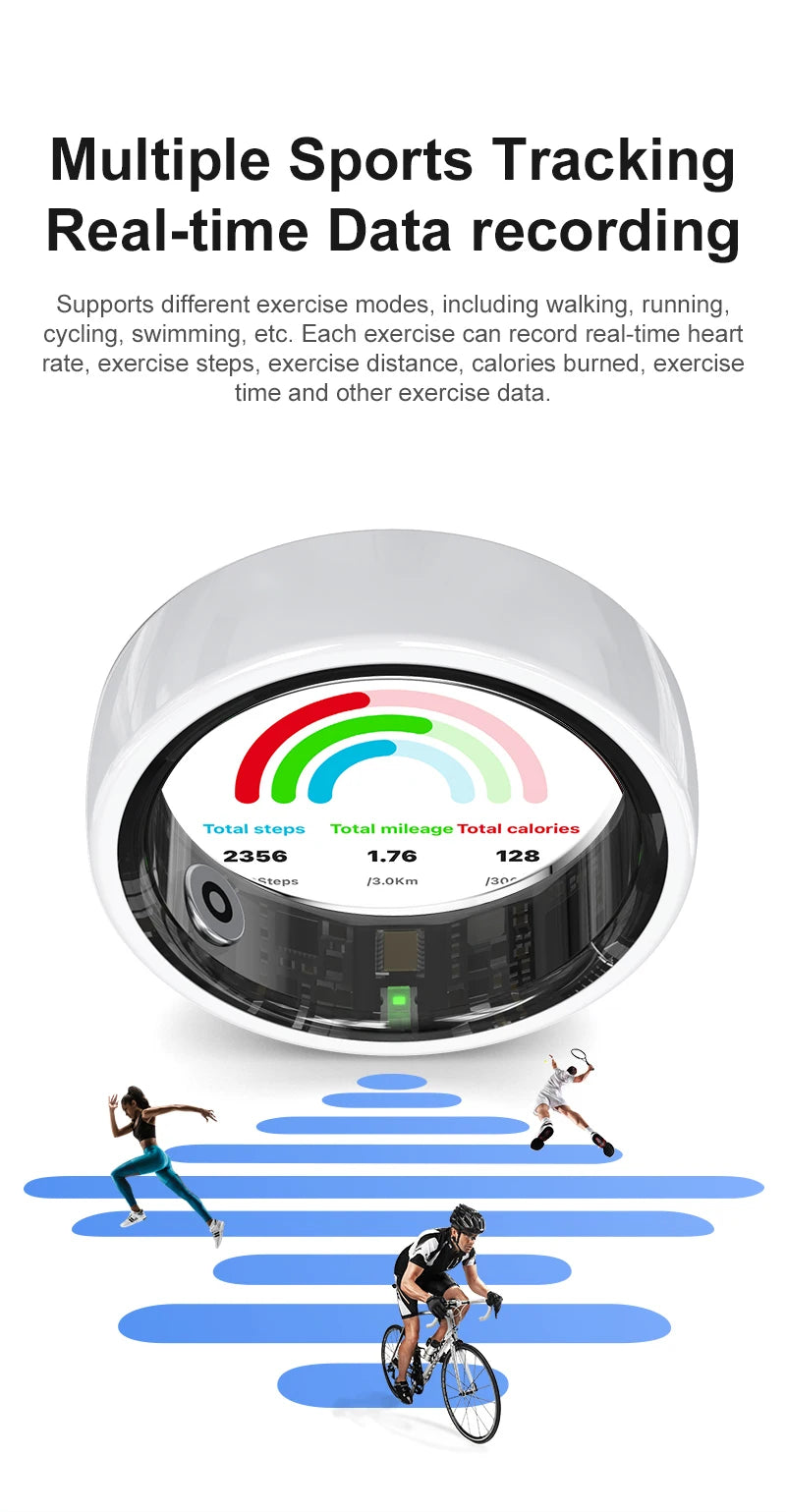 Bague Intelligente R12 Étanche 5ATM avec Étui de Chargement Hommes Femmes Moniteur de Fréquence Cardiaque et de Sommeil Smart Ring Sport Pour Téléphone Xiaomi Samsung