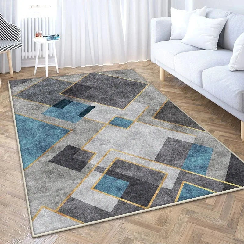 Moderner geometrischer TEPPICH FÜR WOHNZIMMER Leichte Luxus-Dekoration Schlafzimmer Leicht zu reinigender Teppich Große Fläche Wohnzimmer Anti-Rutsch-Matten