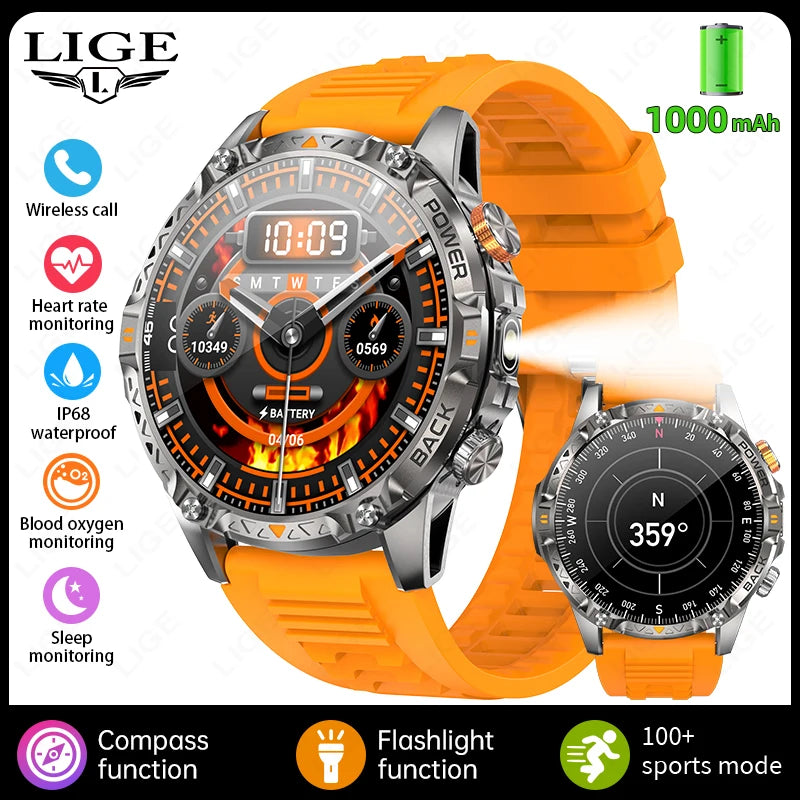 LIGE Nouvelle Montre Intelligente Militaire Hommes 1000mAh Batterie Super Capacité Bracelet Sportif Extérieur Moniteur de Fréquence Cardiaque Montre Connectée Étanche