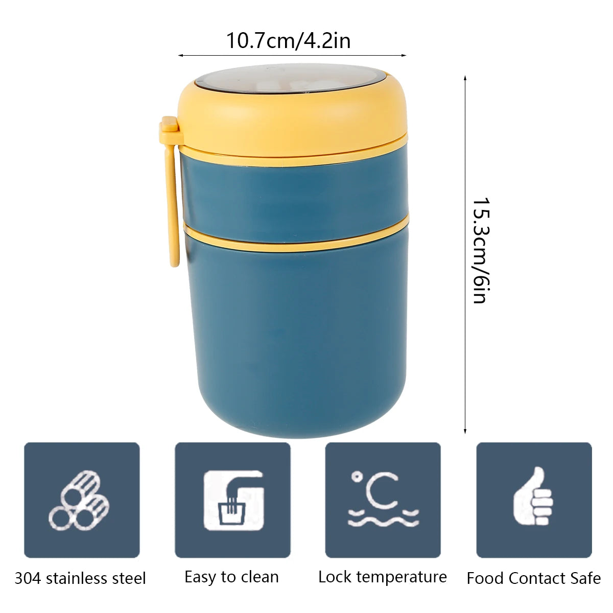 Récipient alimentaire isotherme sous vide pour aliments chauds en acier inoxydable 304 avec cuillère pliable et poignée, thermos portable pour le bureau et le travail