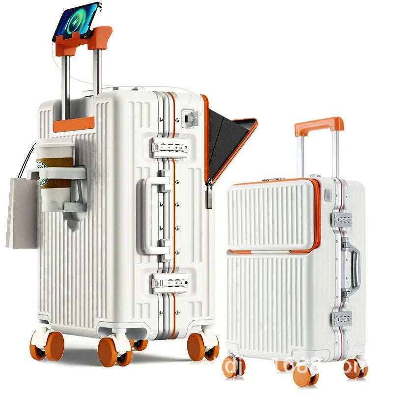 Neuer Koffer Aluminiumrahmen Frontöffnung Laptoptasche Multifunktionale Reisekoffer 20 Zoll Kabinengepäck Rollkoffer