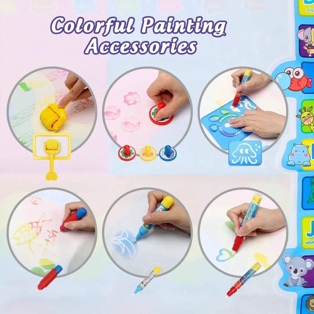 100x80CM Zauberwasser-Zeichenmatte Malen Doodle mit wiederverwendbaren Zauberstiften Montessori Malbrett Lernspielzeug Kindergeschenke