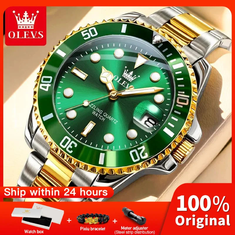 OLEVS 5885 Montre homme Marque originale Étanche Montre à quartz Bracelet en acier inoxydable Date automatique Montres cadeaux pour homme