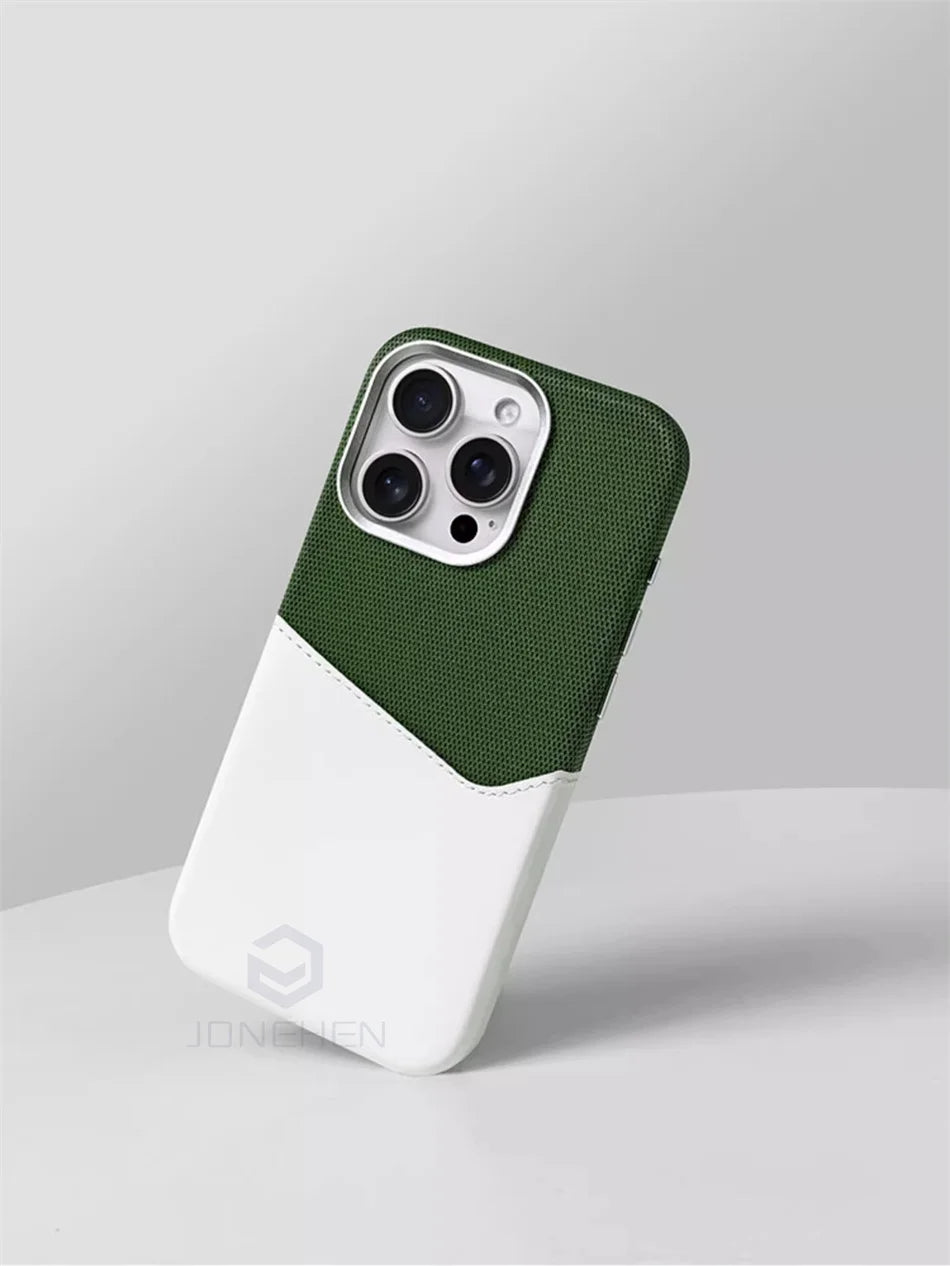 Magsafe Kartenhalter-Lederhülle für iPhone 16 15 13 12 17 Pro Max 14 Plus Tasche Kabelloses Laden Magnetische Abdeckung aus Legierung mit Linsenrahmen