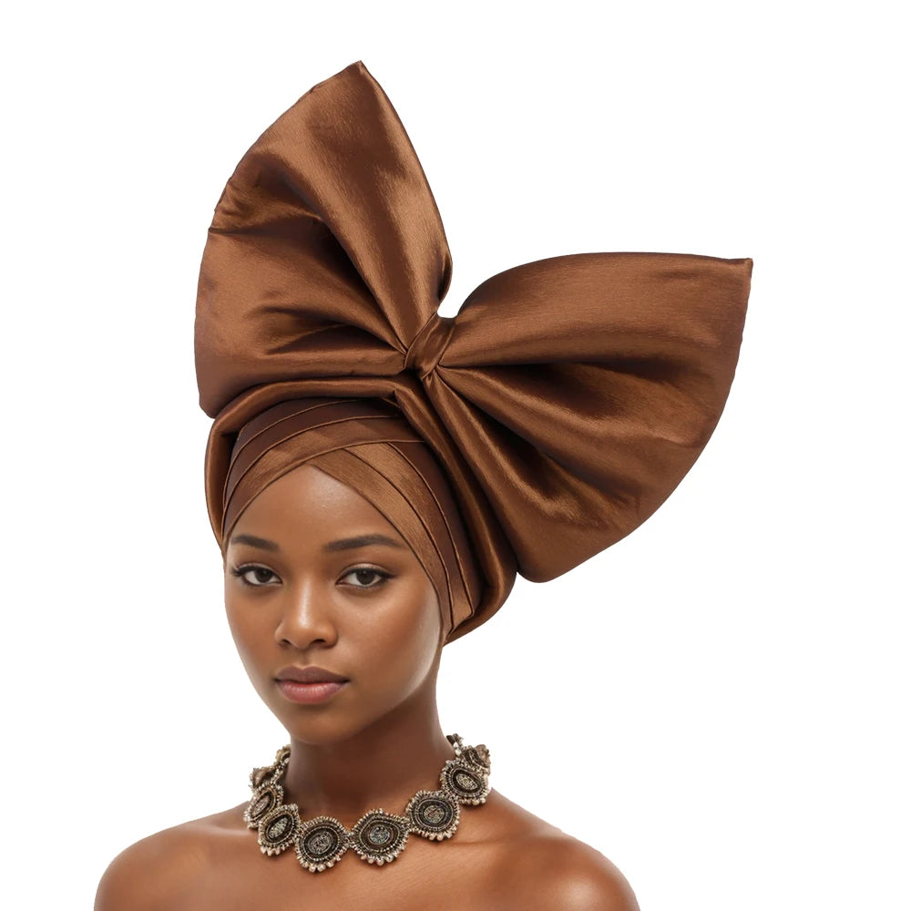 Casquette Turban Grand Nœud Exagéré Turban Femme Africaine Attache-Tête Auto Gele Nigeria Geles Femme Foulards Coiffe