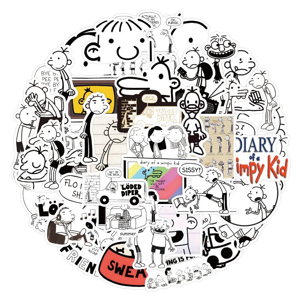 10/50Pcs Cute Diary of A Wimpy Kid PVC Sticker Aesthetic Stationery School Supplies DIY Decoration Korean Scrapbooking for Kids