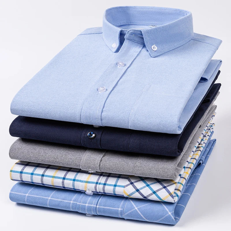 Chemises Oxford à manches longues en 100 % coton pour homme, grandes tailles 8XL, coupe ajustée, unies ou rayées, pour le bureau, couleur blanche, tenues professionnelles