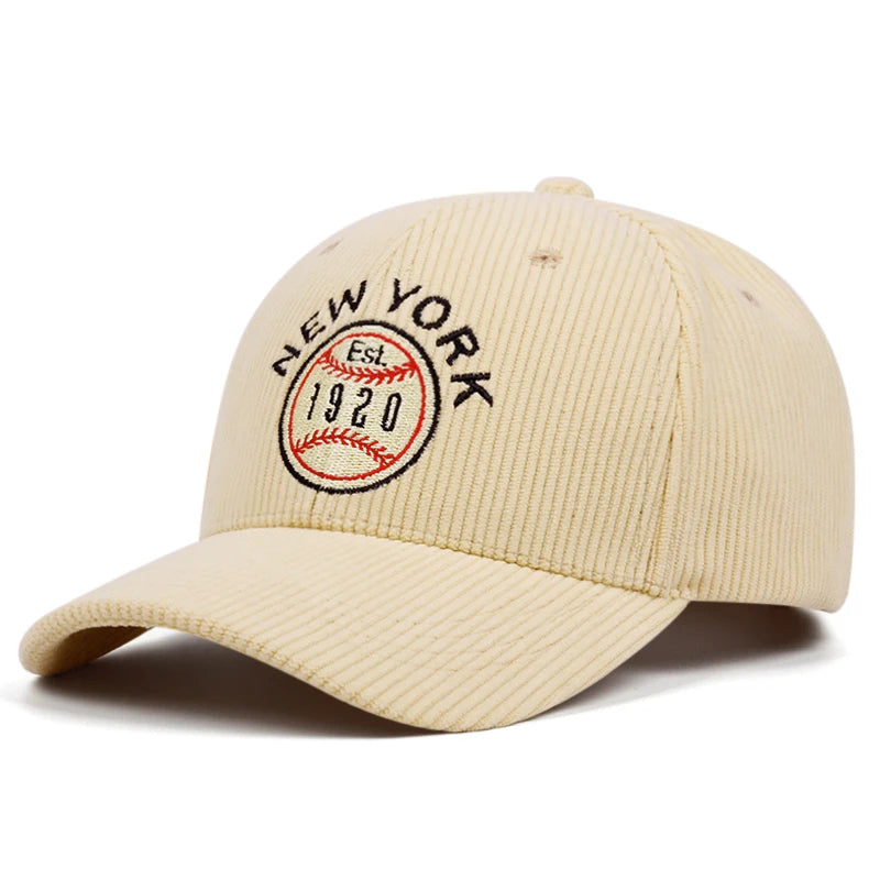 Casquettes de baseball en velours côtelé brodées New York pour hommes et femmes, idéales pour les sports de plein air et les tenues décontractées