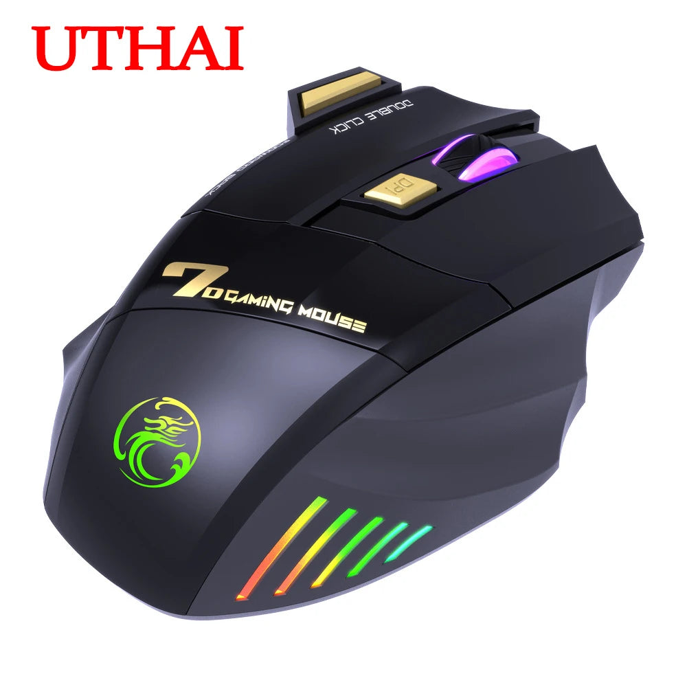 UTHAI GW-X7 Laptop Zubehör 7-Tasten Double Tap Free 2.4G Silent Wiederaufladbare Bunte Atmende Licht Drahtlose Gaming Maus