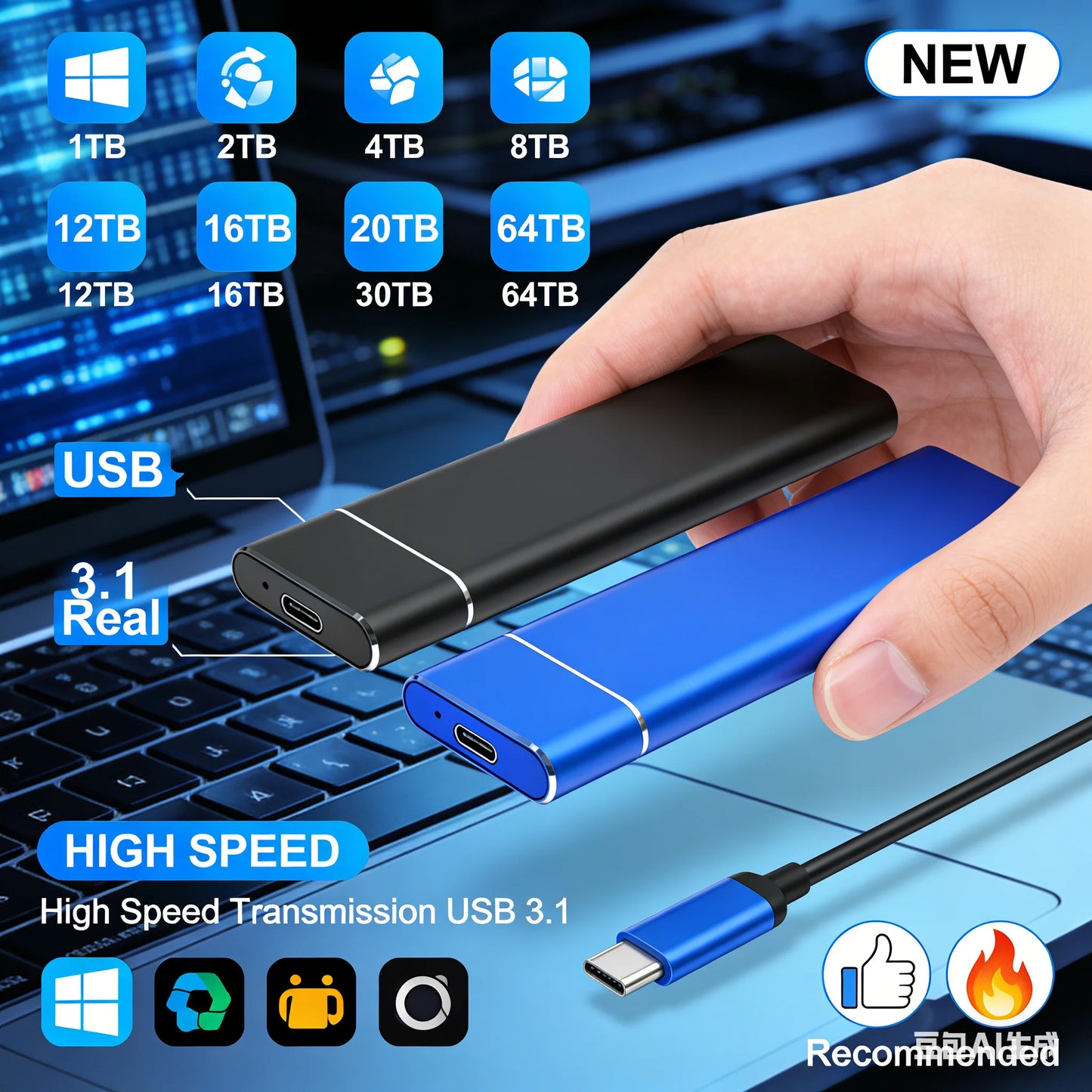 1TB 2TB 4TB External SSD Portable High Speed Solid State Drive USB3.2 Original for PC MAC Laptop
