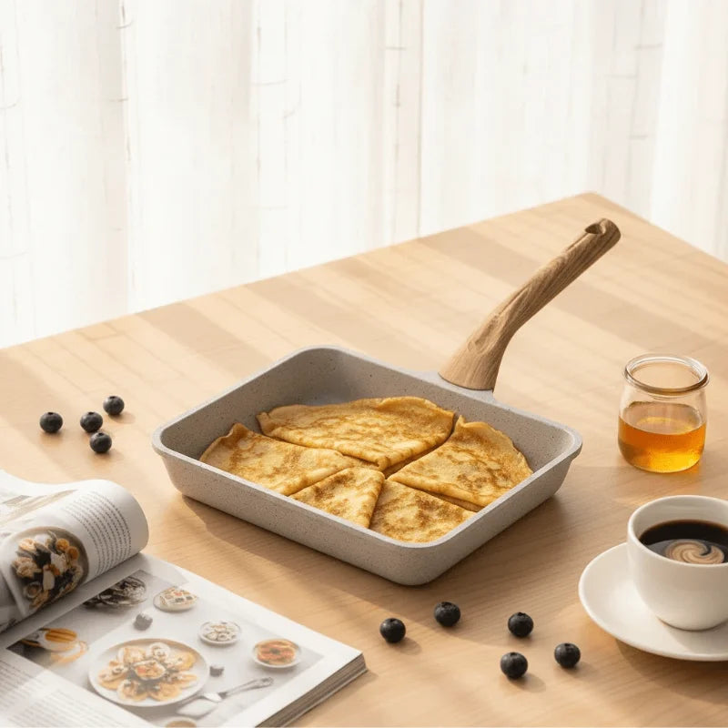 Square Flat Bottomed Pan Household Frying Pan - Non-Stick Kitchenware for Cooking