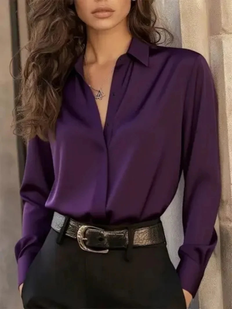 Damen Langarm Bluse mit Knopfleiste – Elegantes Büro-Chic Oberteil mit klassischem Kragen & vielseitigem Stil