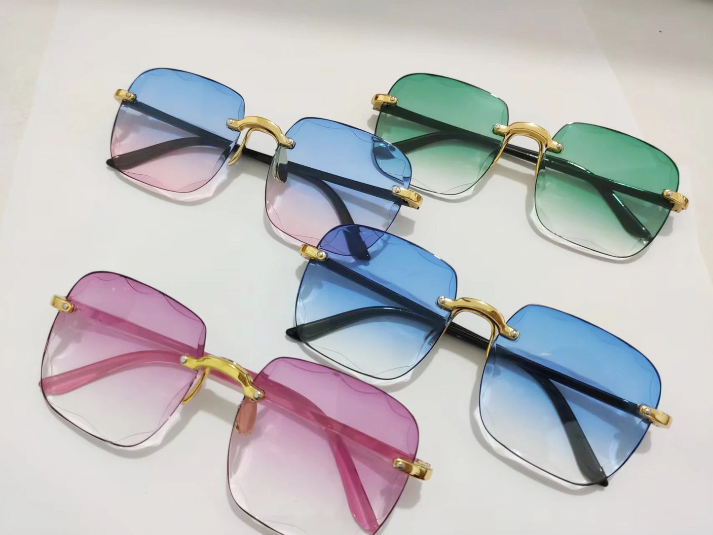 Randlose Damen-Sonnenbrille, modische Verlaufsgläser, Damensonnenbrille, Vintage-PC-Bügel, klassische Designer-Sonnenbrille für Herren