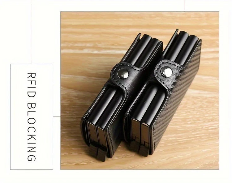 RFIDShieldPULather Automatic Pop-up Card Clamp,Double Aluminum Alloy Credit Card Wallet,With More than One Card Slots