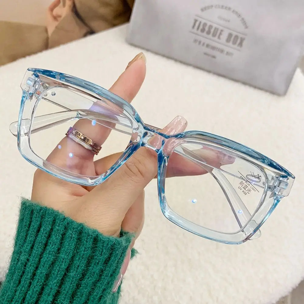 Neue oversized quadratische Brille, Anti-Blaulicht-Brille, große Rahmen, Myopie-Brille, Brille mit flachem Licht, transparente Brille