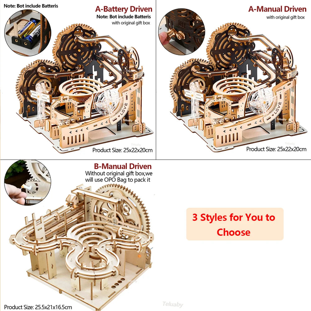 3D Holzpuzzle Murmelbahn Set DIY Aufbau Baukasten STEAM-Engine Lernspielzeug für Erwachsene Kinder Geburtstagsgeschenke
