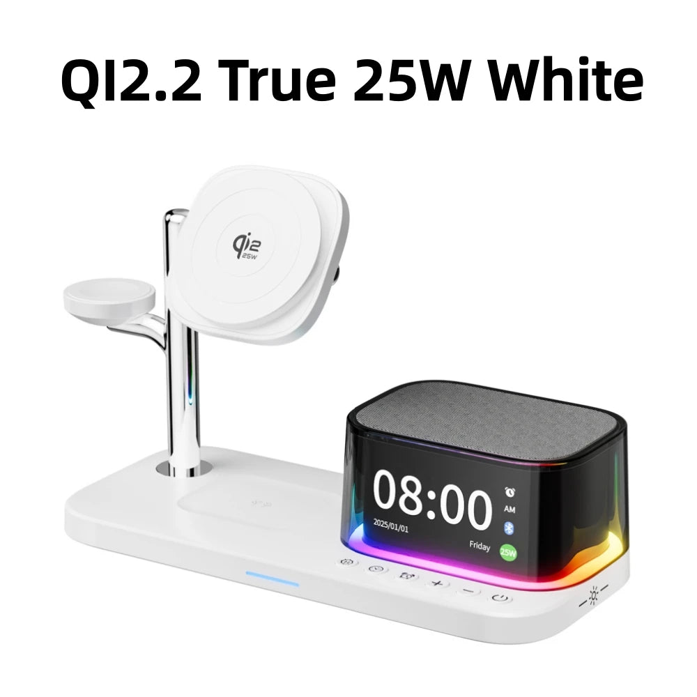 Support de charge sans fil rapide magnétique 5 en 1 Qi2.2 25W pour iPhone 17 16 Pro Max Magsafe Apple Watch et Galaxy Watch Galaxy S26 S25