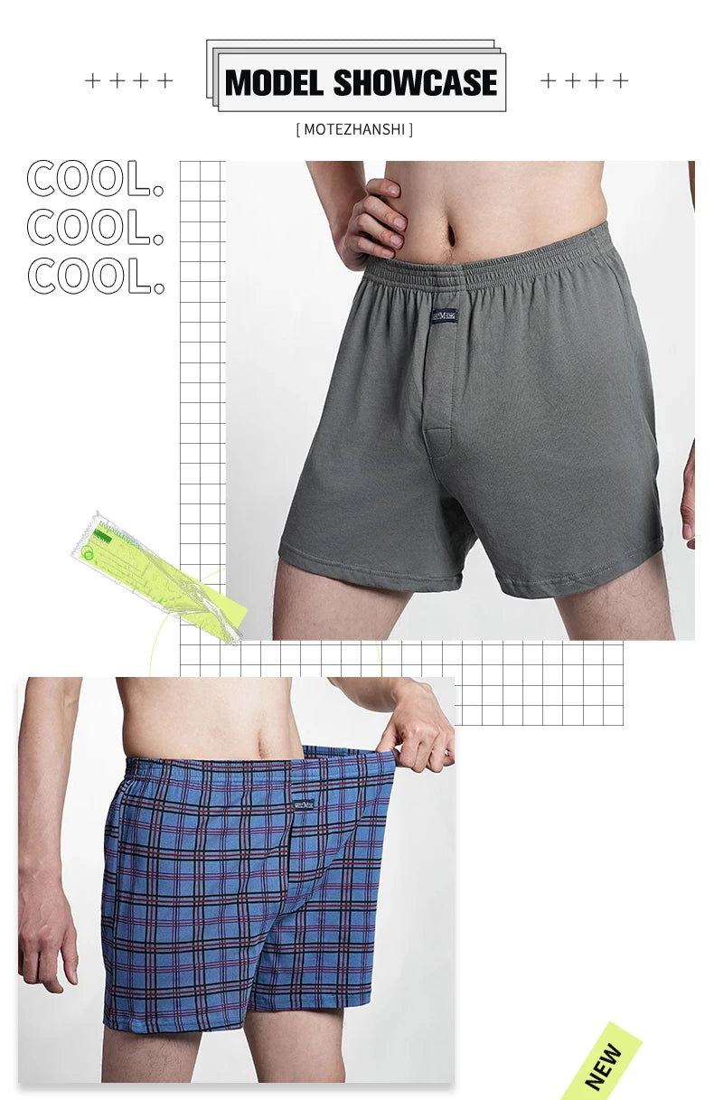 Herren reine Baumwolle Boxershorts Unterwäsche Hohe Taille Große Unterhose Lässiges Karo Übergröße Aro-Hose Pyjamahose für Zuhause M-3XL