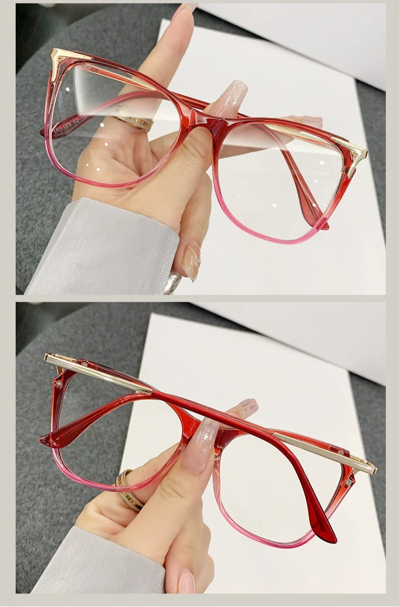 Retro Katzenaugen Anti-Blaulicht Brille für Damen, große Brillengestelle, Flachlichtbrillen, Outdoor Reise Deko Brillen