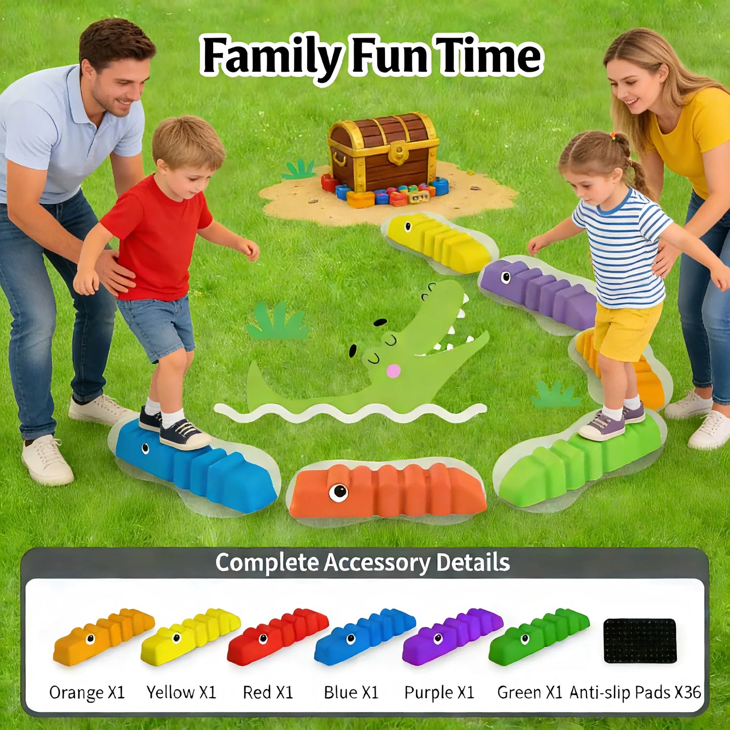 6TLG Anti-Rutsch Wellenmuster Balancierbalken, Indoor & Outdoor Kinder Gymnastik Fitness Spielzeug, Balance Koordination Kraft