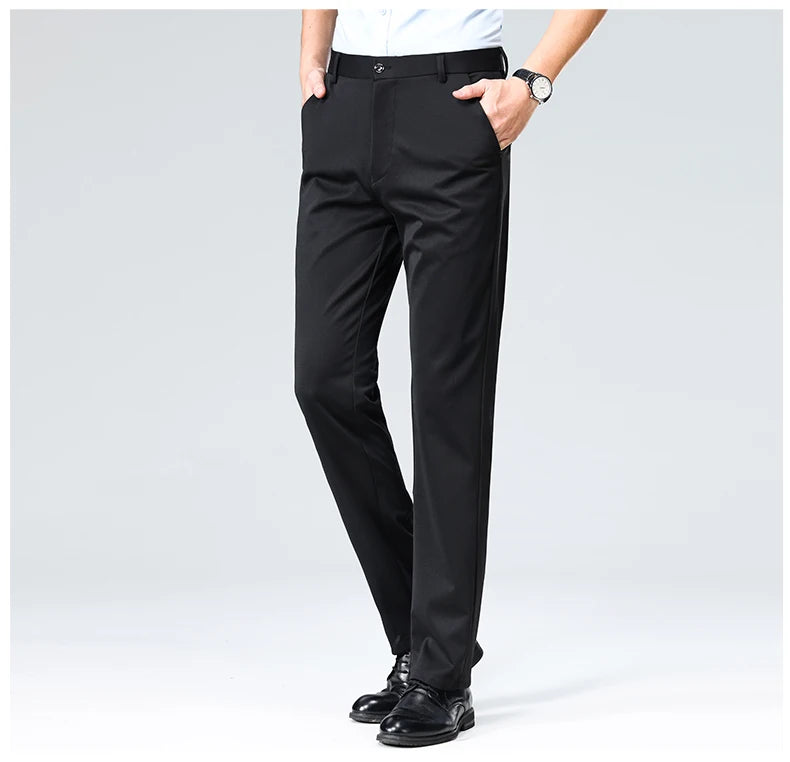 Pantalon Homme Printemps Été Coupe Droite Fin Costume de Ville Habillé Travail Décontracté Business Noir Rouge Vin Pantalon Long