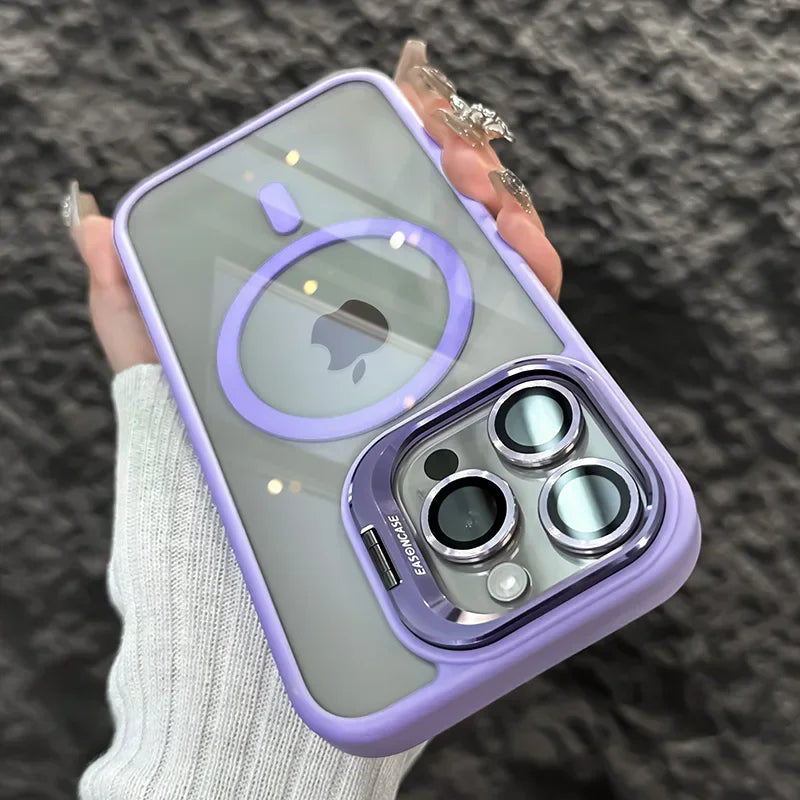 Luxuriöser Metallringhalter Hochtransparente stoßfeste Handyhülle für iPhone 16 15 14 13 12 11 ProMax Objektivschutzfolie
