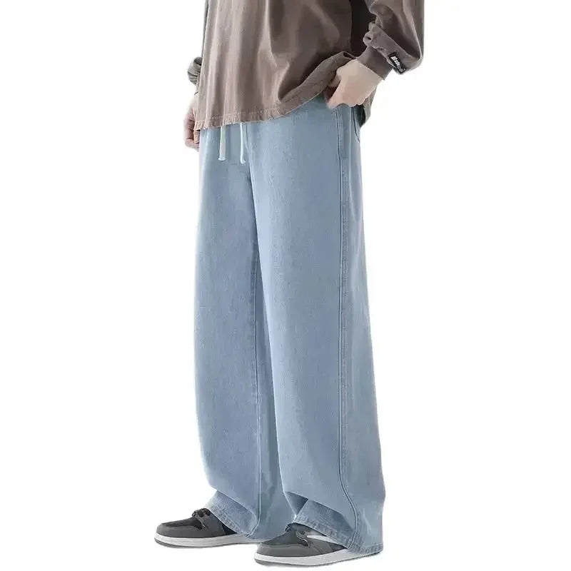 Jeans Homme Marque 2025 Version Coréenne Pantalon Décontracté Étudiant Streetwear Droit Ample Large Jean Baggy Noir Gris Bleu
