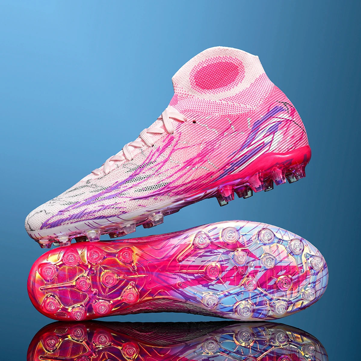 Chaussures de football montantes respirantes à semelle électroplaquéeLes crampons longs FG offrent une adhérence et une durabilité super puissantes