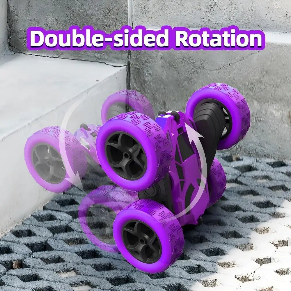 RC Stunt Car 360-Grad-Rotation, 2.4GHz doppelseitig fahrbar, Grün/Lila/Blau, Kinderspielzeug für Outdoor-Spiele