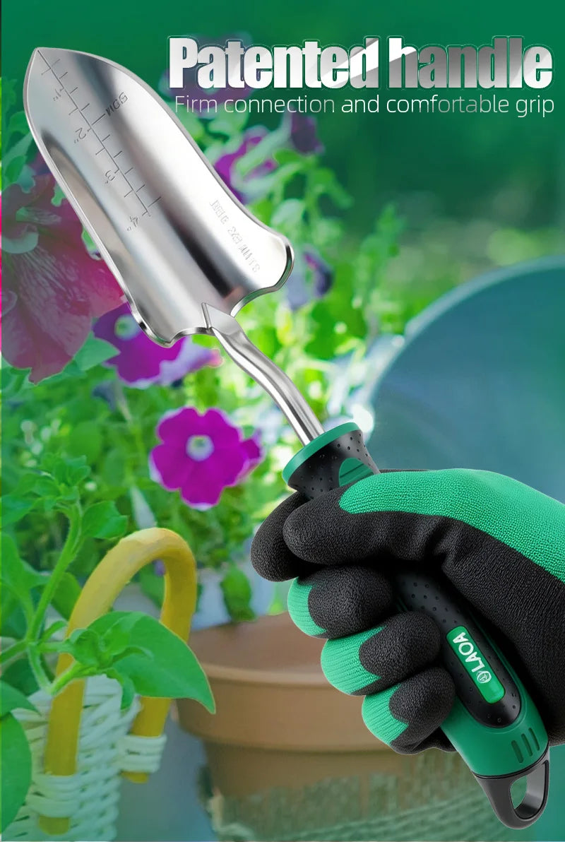 LAOA Multi-Function Garden Tools Collection, Planting Shovel, Soil Rake, Weeding Fork, All-in-One Garden Care Set