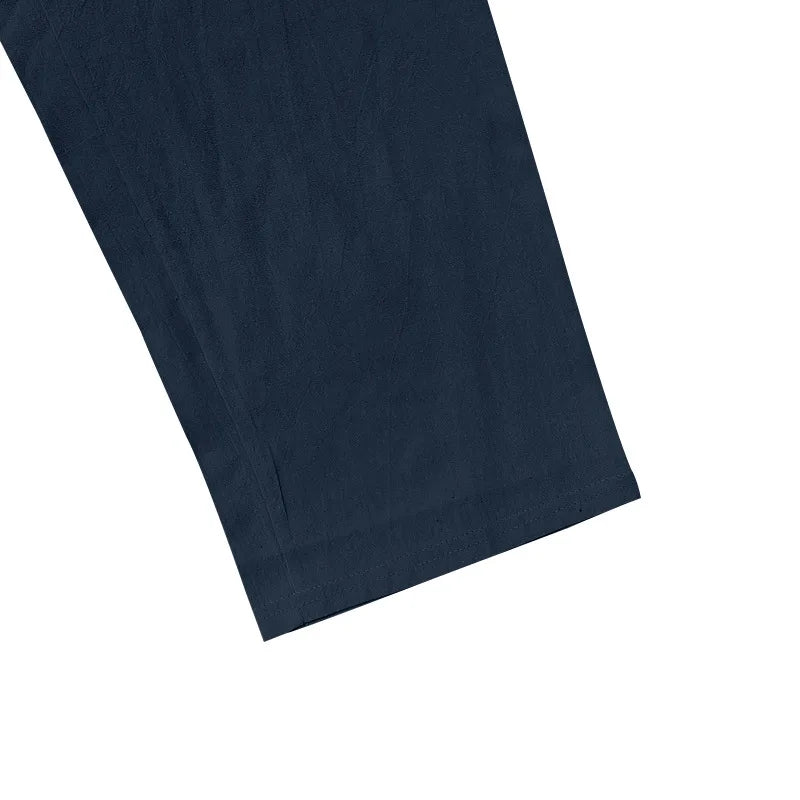 2024 neue Baumwoll-Leinen-Hose für Herren, große Größe, lässig, einfarbig, Schnürung