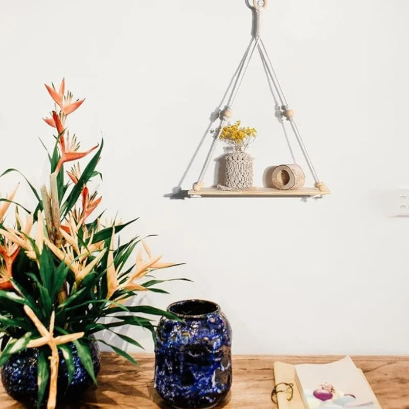 Makramee Wandregal, schwebendes Wandregal, Boho-Wohndekor, Wandregale, Holzdekoration für Schlafzimmer, Wohnzimmer, Kinderzimmer, Geschenk