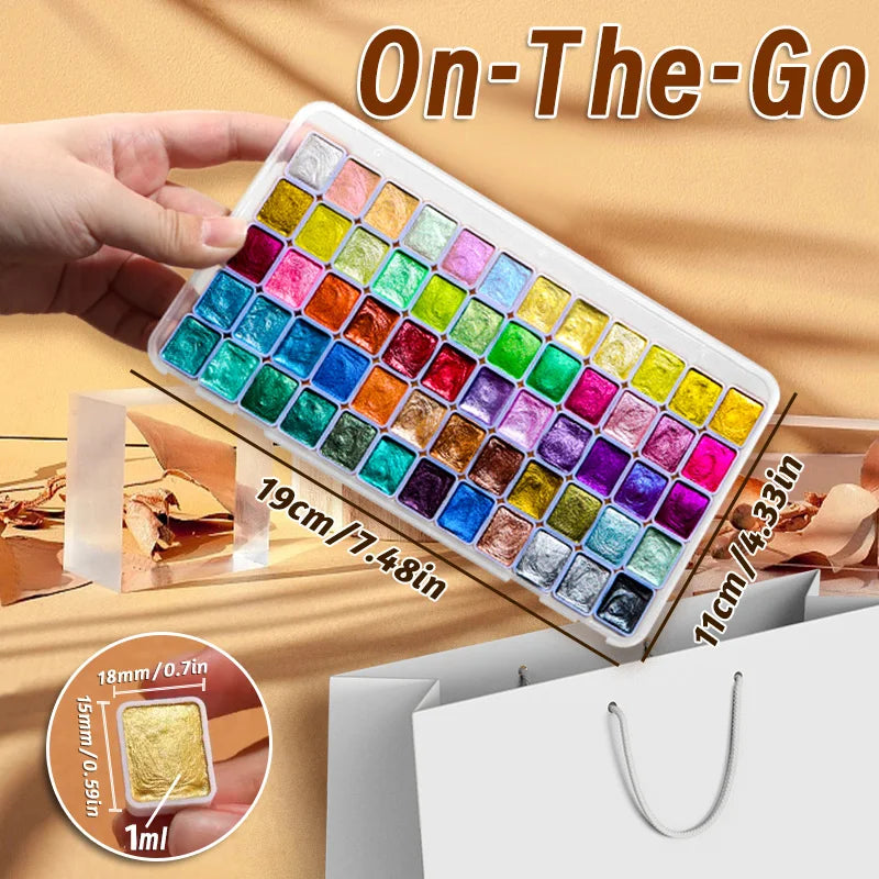 20/24/60/72 Colors Pearl Watercolor Pigment,Metallic,Shimmer,Glitter Solid Paint Mini Travel Portable Kit for Painting,Writing