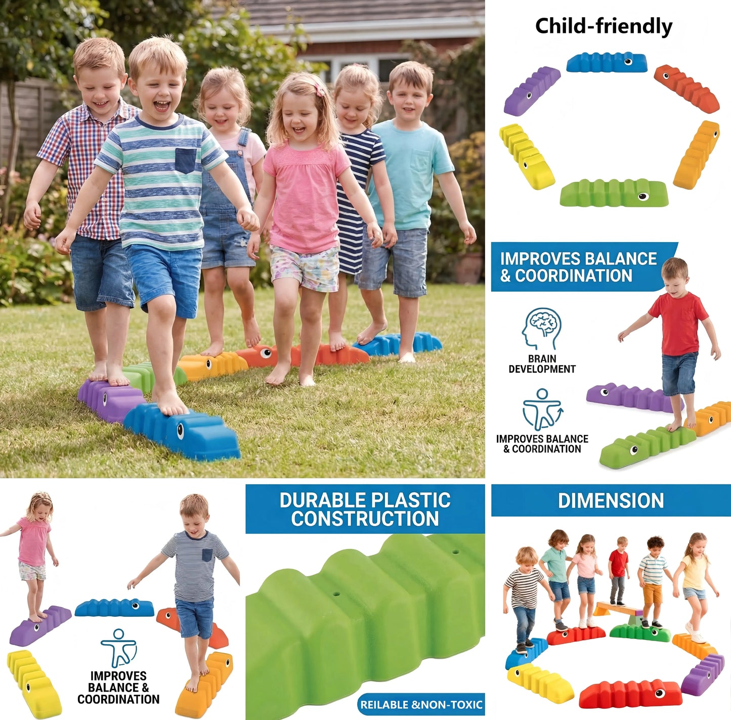 6TLG Anti-Rutsch Wellenmuster Balancierbalken, Indoor & Outdoor Kinder Gymnastik Fitness Spielzeug, Balance Koordination Kraft