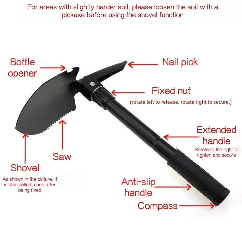 1 pelle pliante multifonction, outils de jardinage, mini-pelle télescopique à neige pour le camping, bêche pliable agricole d'extérieur pour le camping