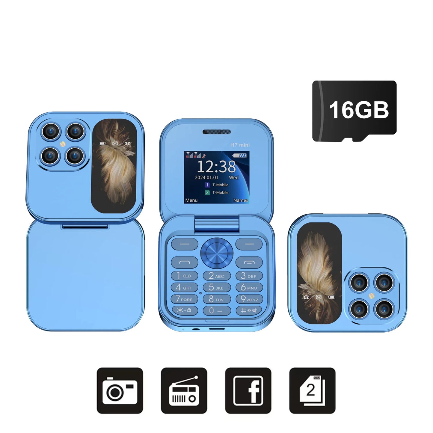 SERVO i17 Mini Flip Mobile Phone 2G Network 1.77inch Screen Dual SIM Flashlight Speed Dial FM Radio Small Fashion Foldable Phone