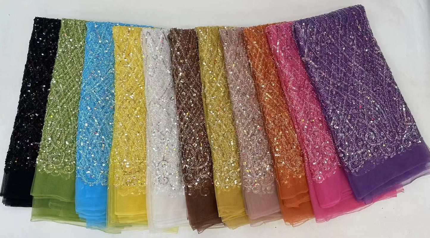 Tissus de dentelle africaine à paillettes Mode broderie nigériane Perles de tulle Tissu de dentelle de haute qualité pour la couture de robes de soirée