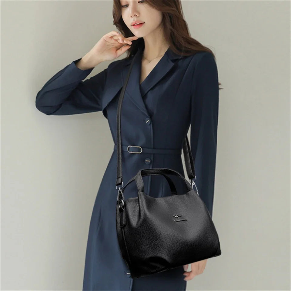 Damen Handtaschen aus weichem Leder Luxus Designer Handtasche Einfarbig Damen Schulter Umhängetasche und Geldbörse Pendler-Tasche