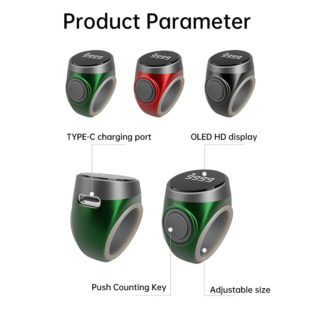 Smart Tasbih Tally Counter Type-C Rechargeable High-quality Muslims Zikr Ring Type Button Counter Prayer Time Vibration Reminder