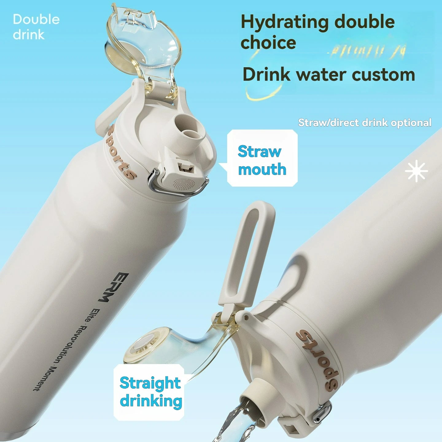Bouteille d'eau isotherme chaude et froide en acier inoxydable, double paroi portable avec poignée, tasse de sport d'extérieur