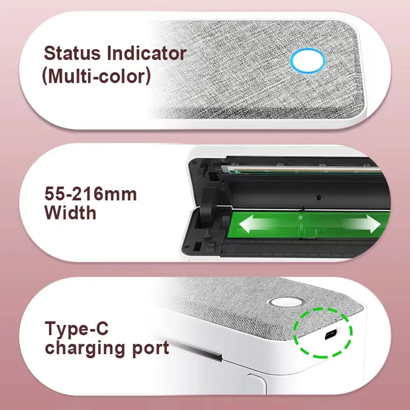 Imprimante thermique rechargeable portable sans encre A4 Bluetooth pour voyages d'affaires 203 DPI