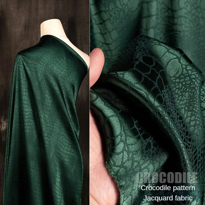Micro Stretch Schwarz Jacquard Stoff Meterware für Kleider Kleidung Nähen Uni Krokodil Muster Stoff Handarbeit Glatt