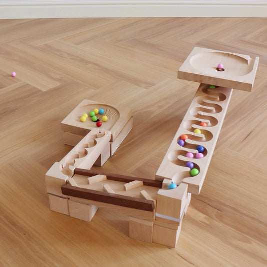 Children's early education educational toys beech solid wood sliding ball raceway building block marble track logic training