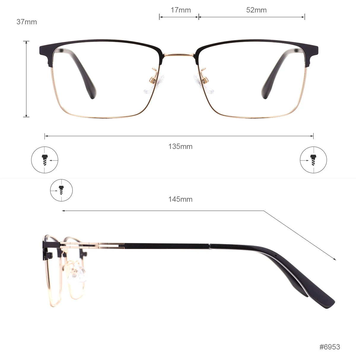 Monture de lunettes rectangulaires confortables en métal avec barre supérieure, pour hommes d'affaires, avec monture complète, pour verres correcteurs optiques