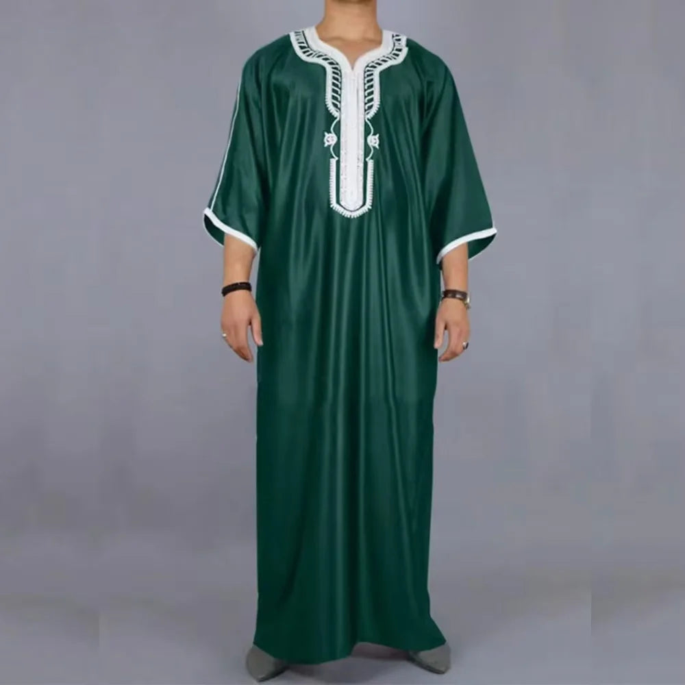 Middle Eastern style Muslim men's robe, multi colored high-end exquisite embroidery men's robe, casual loose robe