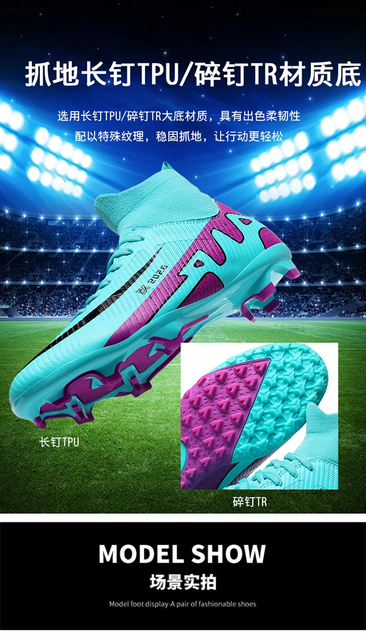 Chaussures de football roses tendance pour hommes, légères et professionnelles, chaussettes intégrées, chaussures de football pour hommes, antidérapantes, originales, baskets de football pour l'extérieur
