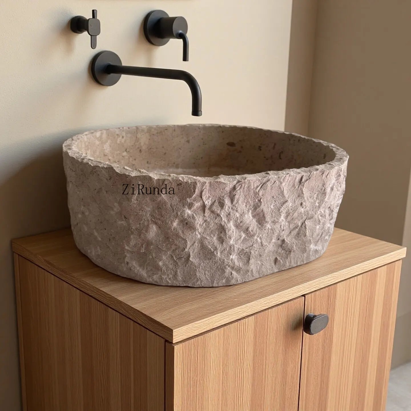 Light beige lime stone table wash basin oval outer wool surface wash basin natural stone custom sink